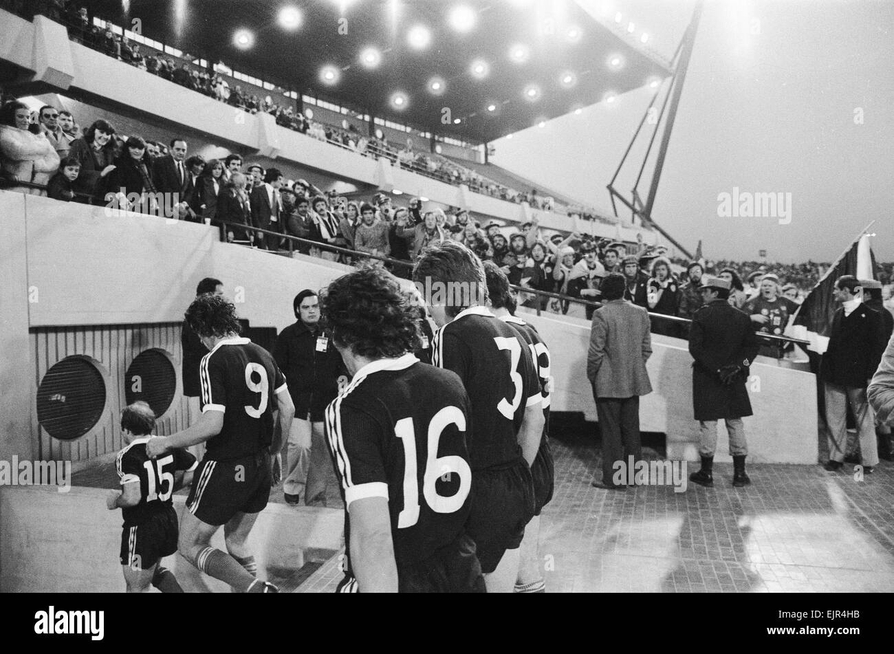1978 World Cup Finals Group Four match in Cordoba, Argentina. Scotland 1 v Iran 1. Scottish players walk off the pitch following their draw. 7th June 1978. *** Local Caption *** Stock Photo