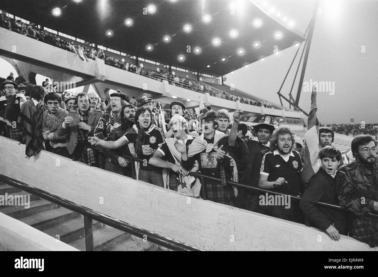 1978 World Cup Finals Group Four match in Cordoba, Argentina. Scotland 1 v Iran 1. Angry Scottish fans shouting from the terraces after their side's draw. 7th June 1978. *** Local Caption *** Stock Photo