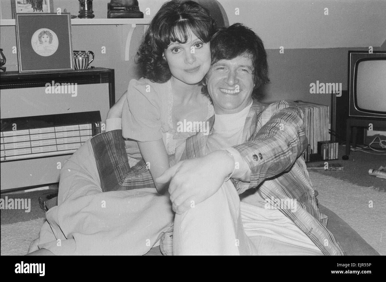 Actress Madeline Smith pictured at home with her boyfriend film actor