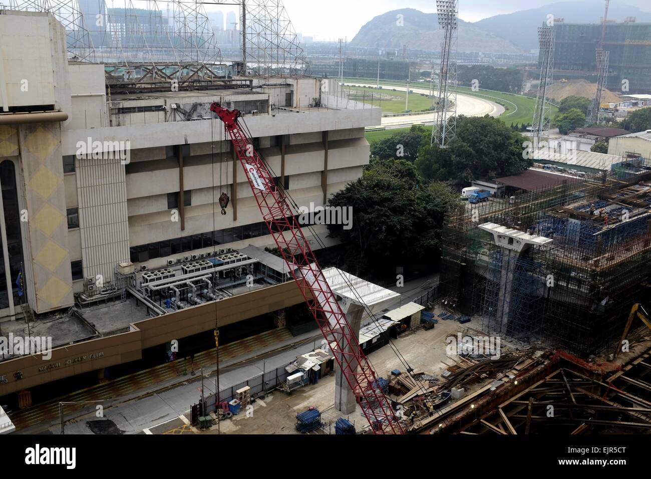 Construction work continues on Macau's Light Rail system at the planned Macau Jockey Club stop.  The Light Rail project has been plagued by cost overruns and delays Stock Photo