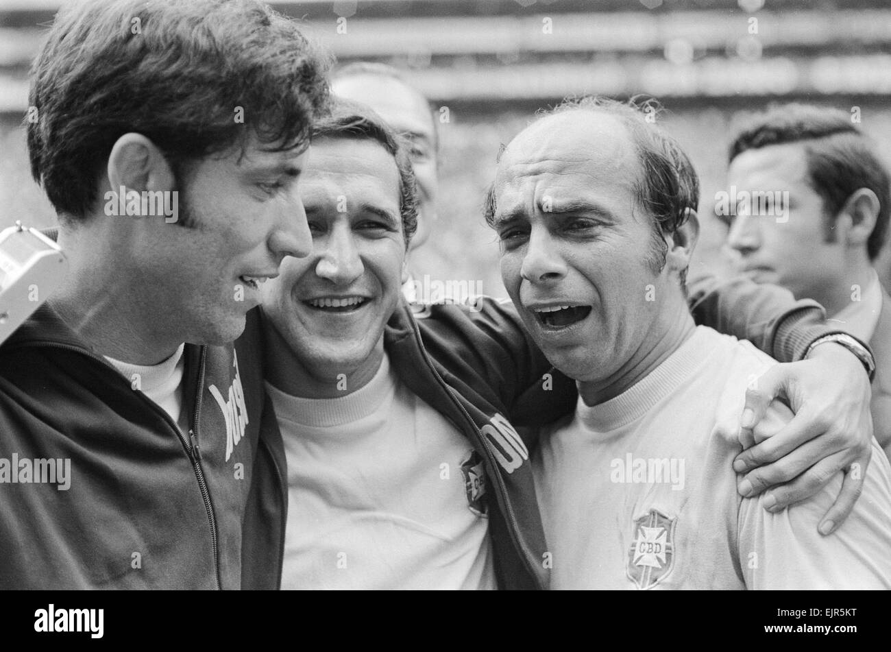1970 World Cup Final at the Azteca Stadium in Mexico. Brazil 4 v Italy 1. Brazil's team physical fitness trainer Admildo Chirol in tears after the match. 21st June 1970. *** Local Caption *** Stock Photo