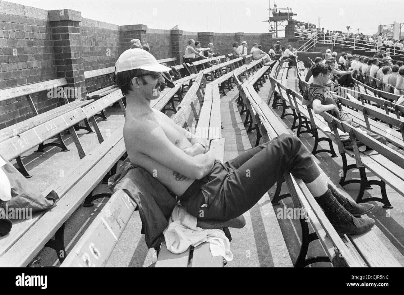 Test Match at Old Trafford. Spectator at the game. 13th June 1969. Stock Photo