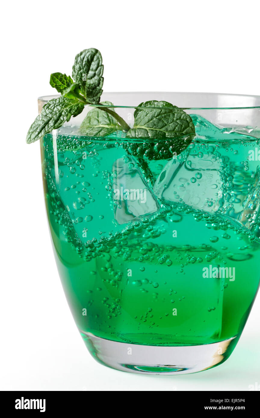 Mint drink with ice cubes and mint leaves with clipping path Stock