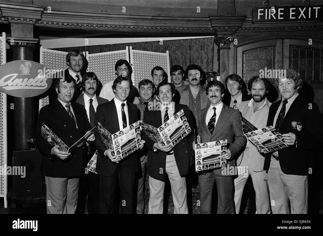 Welsh rugby stars of the 1970s recording songs for the Welsh Rugby Centenary. 12th September 1980. Stock Photo