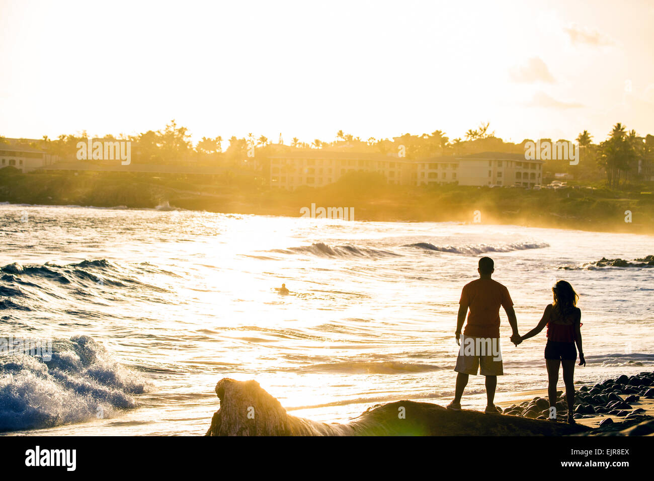 Couple holding hands near ocean on beach Stock Photo - Alamy