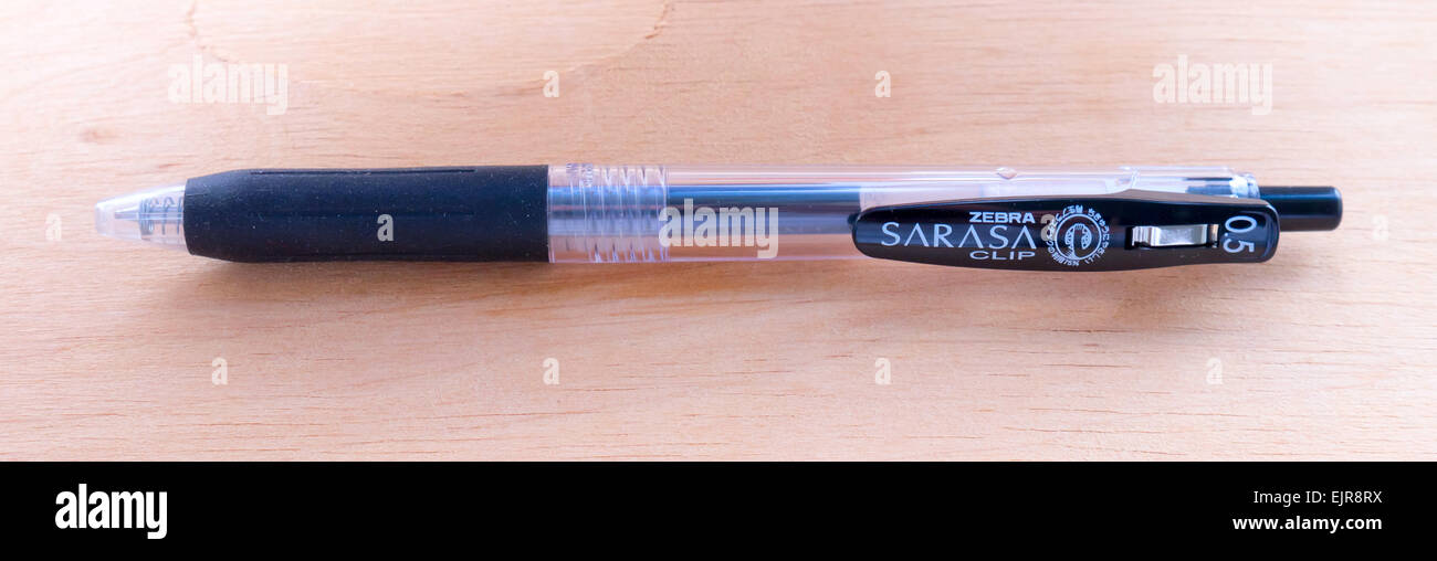 GOMEL, BELARUS - MARCH 4, 2015: Pencil ZEBRA SARASA CLIP. Zebra Pen Corporation is an American manufacturer of writing instrument. Stock Photo
