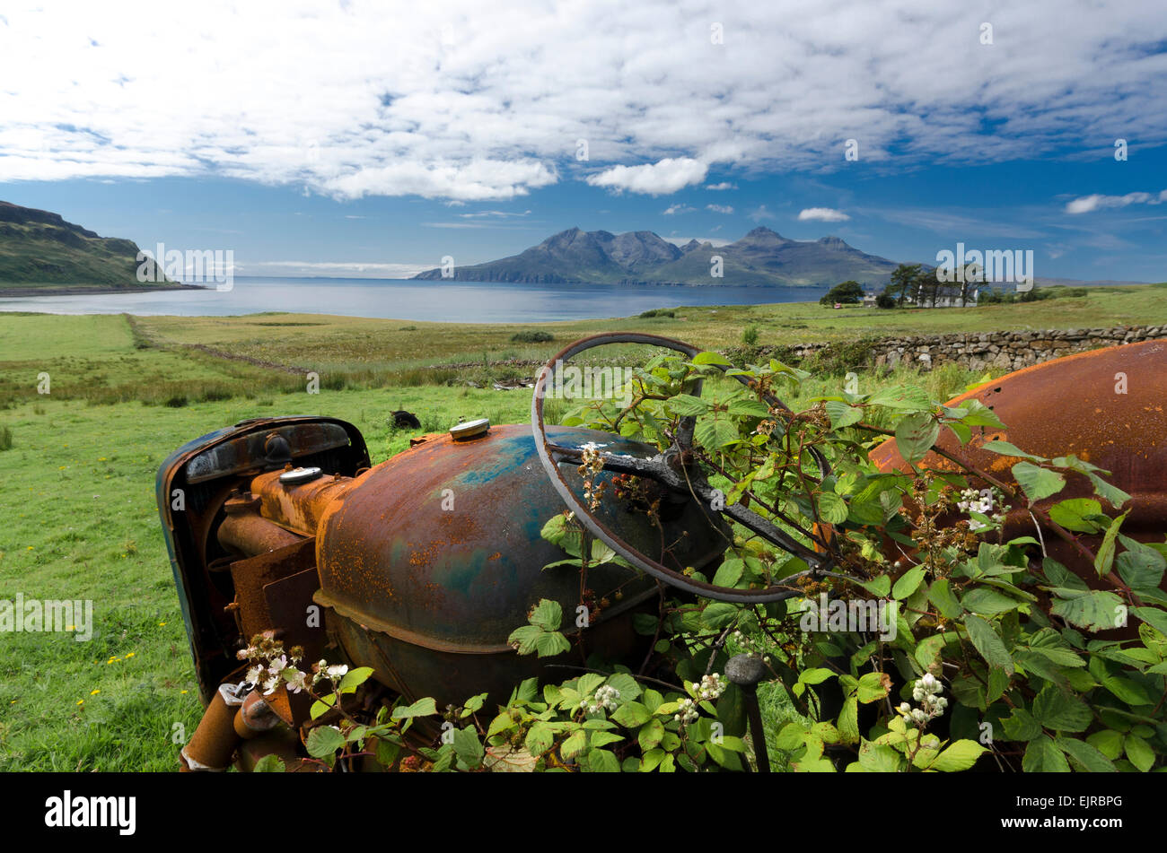 abandoned tractor isle of eigg Stock Photo
