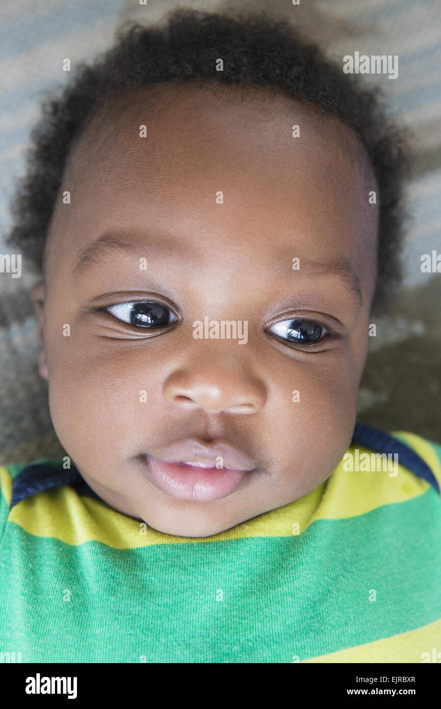 Close up of smiling face of Black baby boy Stock Photo