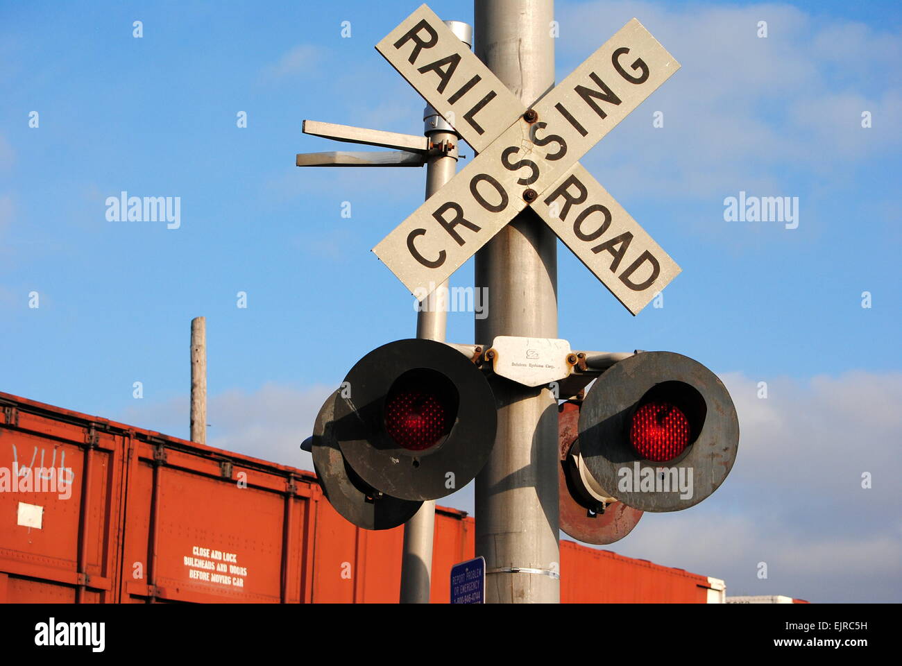Small town Railroad Crossing delays Stock Photo