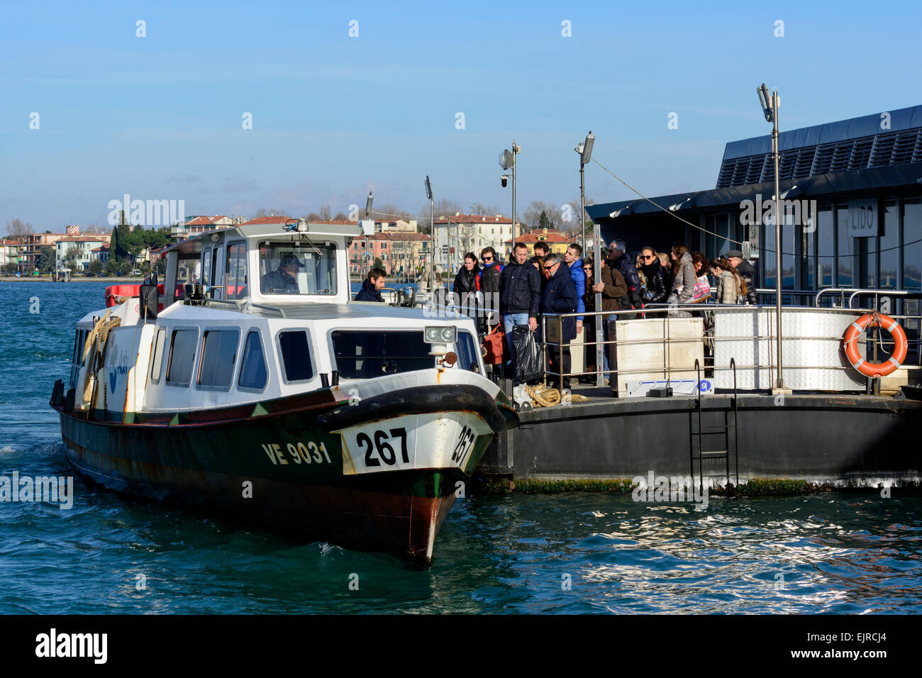Public ferries and water taxis on the Grand Canal, Venice, Italy. Stock Photo