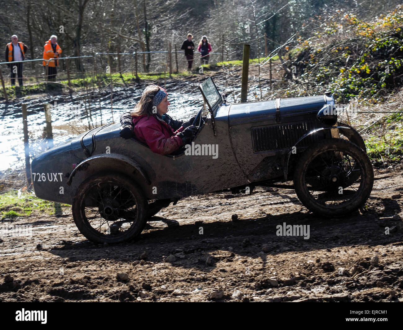 Old vintage cars competing in hill climb trials off road in Derbyshire