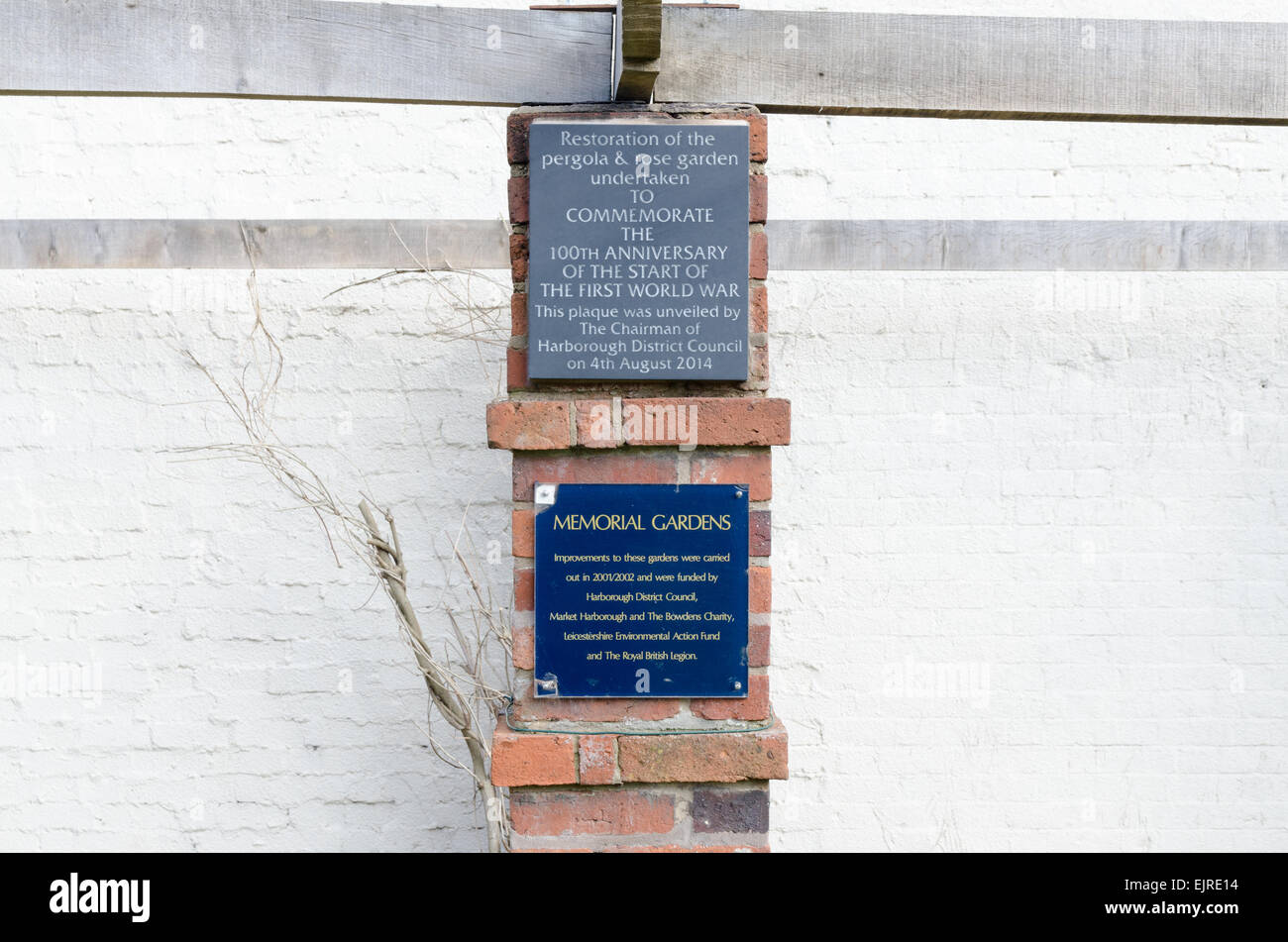 Signs at Market Harborough Memorial Gardens Stock Photo Alamy
