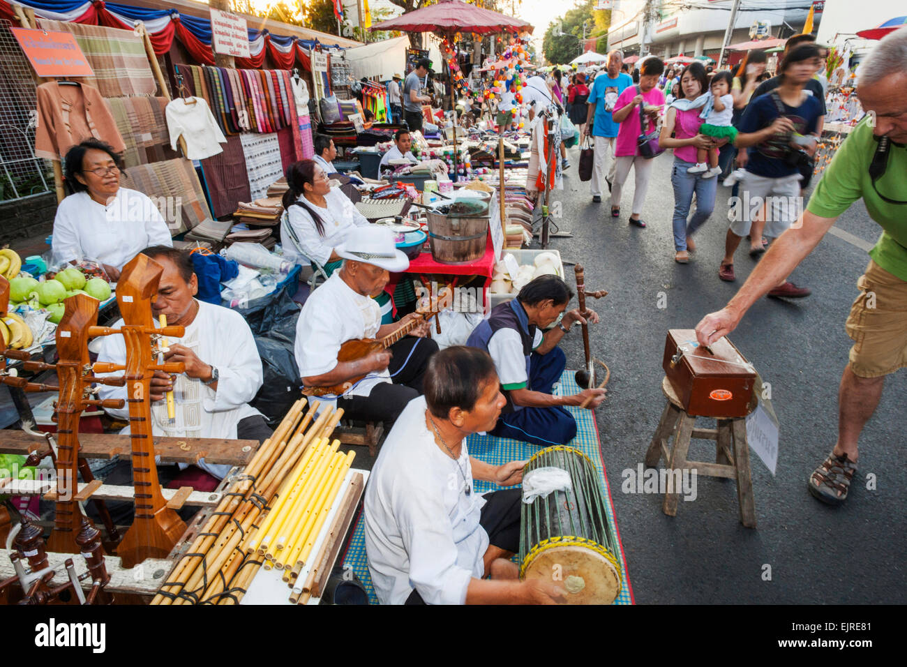 Thailand, Chiang Mai, Walking Street Sunday Market, Traditional Music Group Stock Photo