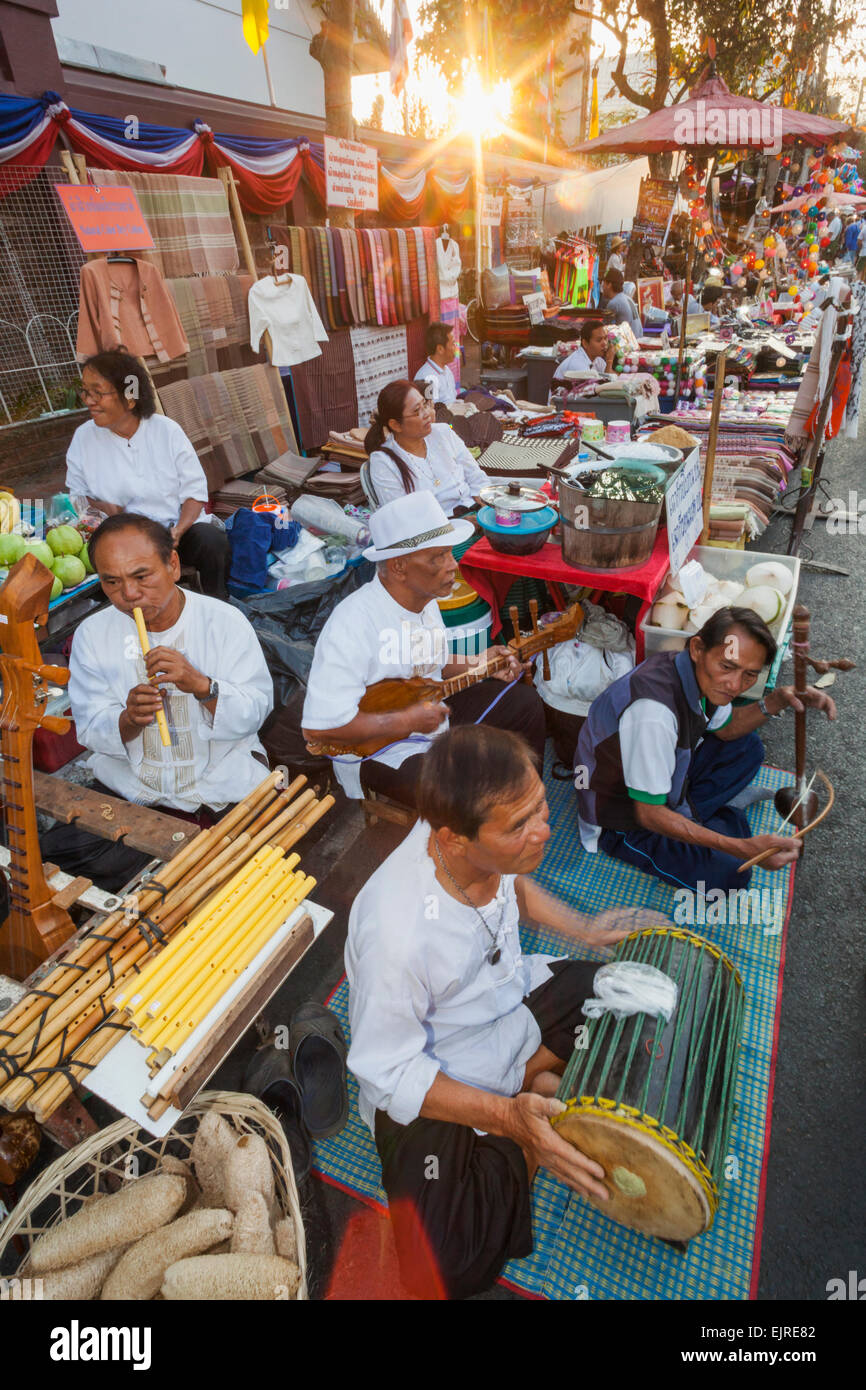 Thailand, Chiang Mai, Walking Street Sunday Market, Traditional Music Group Stock Photo