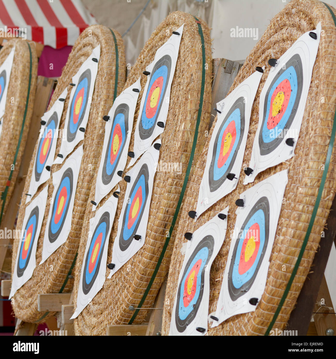 Archery targets setup for use in Bideford Pannier Market in Bideford
