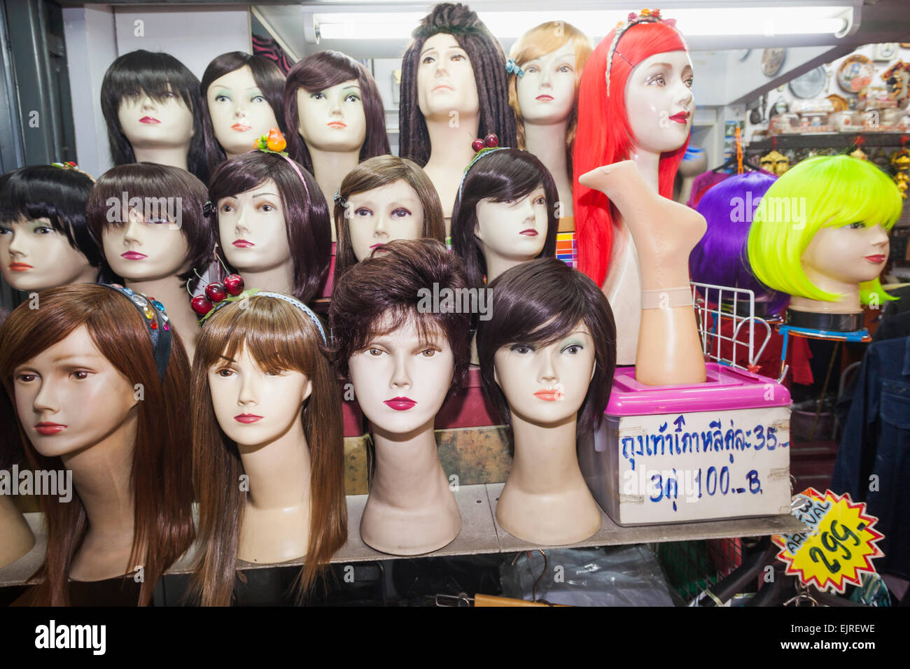 Thailand, Chiang Mai, Warorot Market, Wig Shop Stock Photo ...