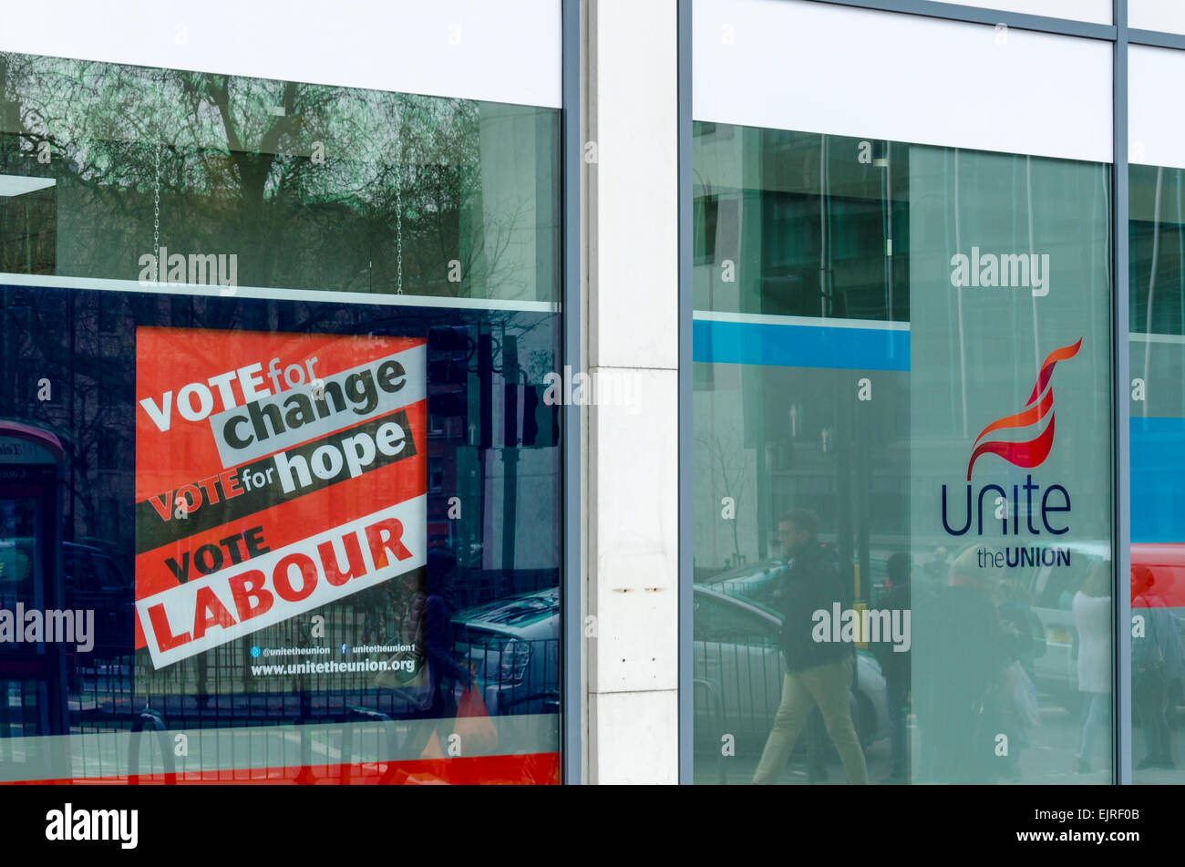 Holborn, London, UK. 30th March 2015: Vote Labour posters outside Unite headquarters on Theobald's Road in London. Credit:  CAMimage/Alamy Live News Stock Photo
