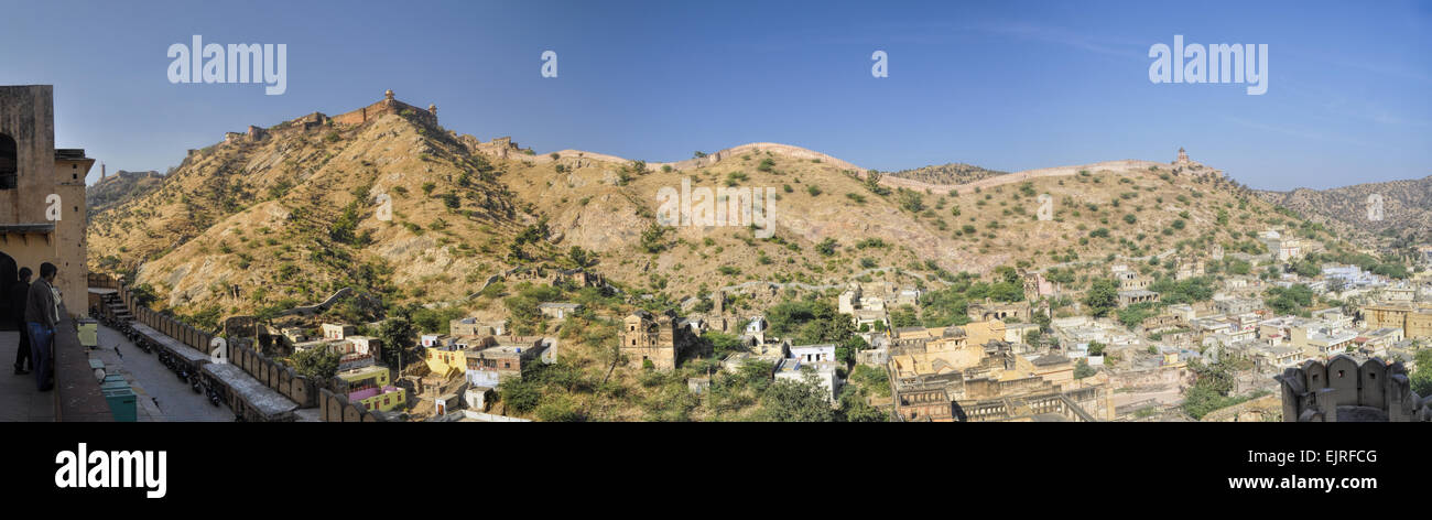 Panoramic view of Amer Palace standing on a hilltop in Rajasthan, India Stock Photo