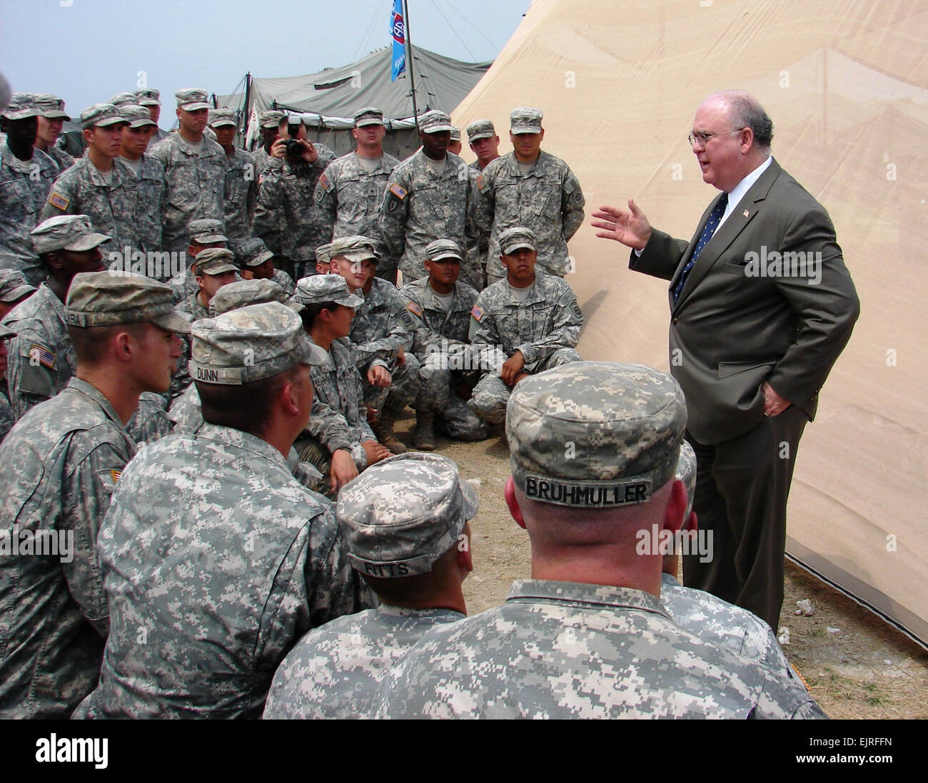 The Honorable Joseph W. Westphal, Under Secretary of the Army, addresses a group of Soldiers from 2nd Brigade, 82nd Airborne Division, in Haiti. The Soldiers are in Haiti providing humanitarian assistance and disaster relief as part of Operation Unified Response. Westphal thanked not only the assembled paratroopers for their service but also their families for their continued support and sacrifice. Stock Photo