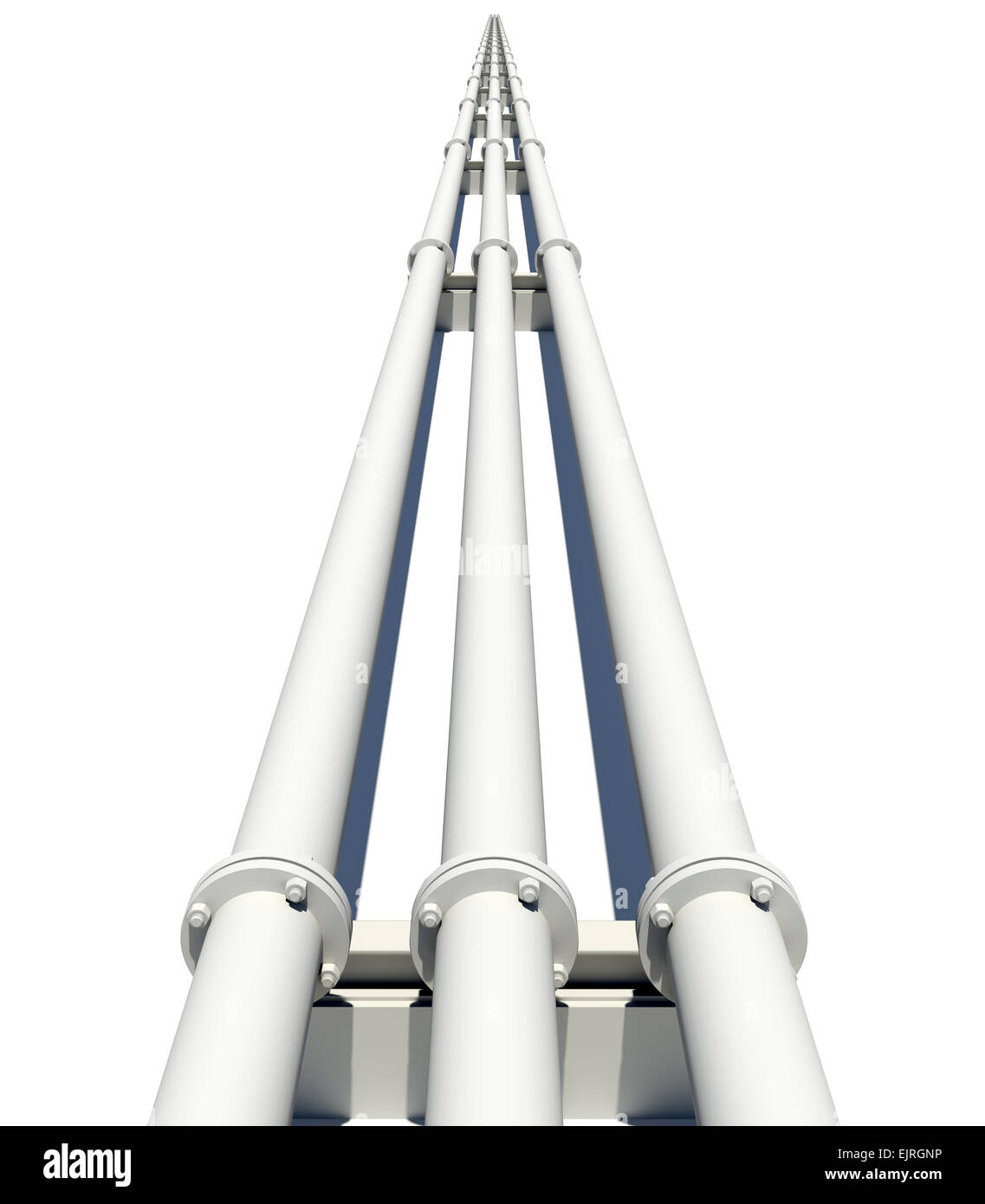 Three white industrial pipes stretching into distance. Top view