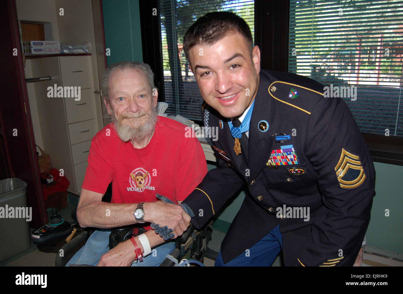 Medal of Honor recipients Army Sgt. 1st Class Leroy Arthur Petry, left, and  Marine Corps Sgt.