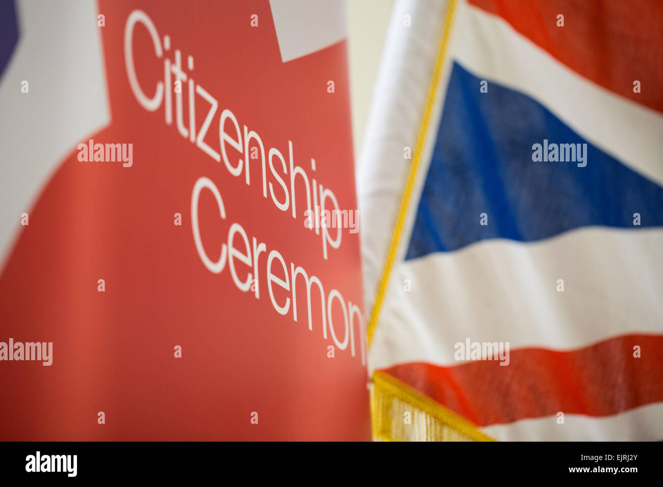 British citizenship ceremony signs Stock Photo