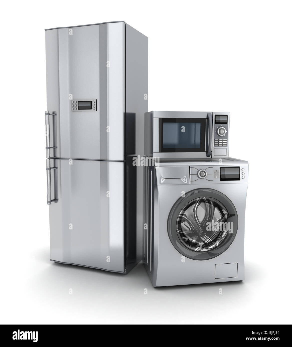 Consumer electronics.Fridge,microwave and washer (done in 3d). Stock Photo