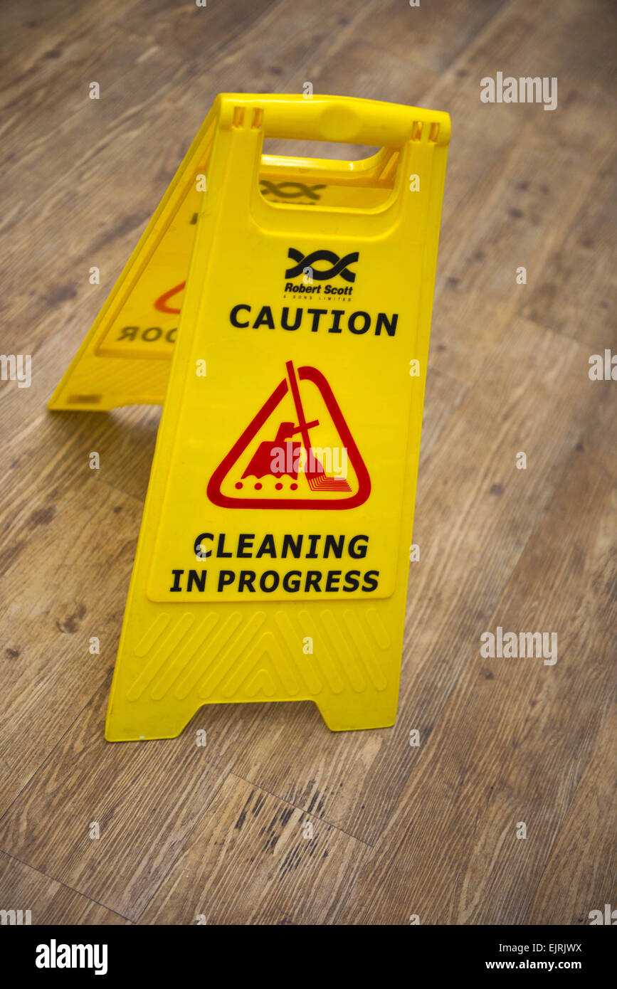 Warning sign Caution Cleaning in Progress Stock Photo