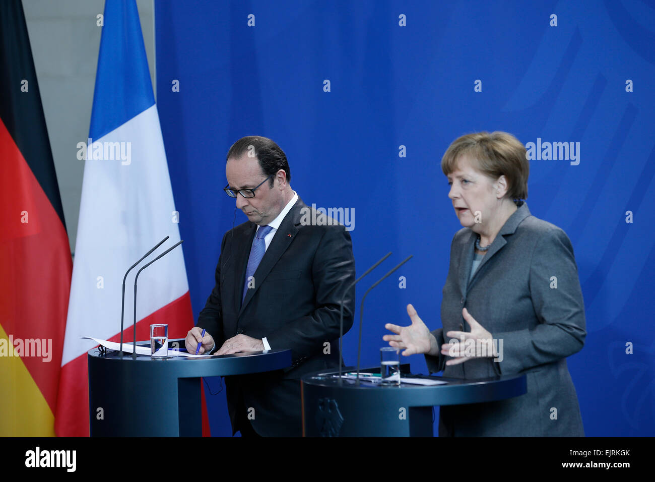 German Conf Berlin, Germany. 31st Mar, 2015. Family photo of the German and French ...