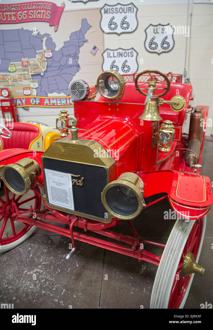 Chesterfield Twp., Michigan - A 1910 Ford Model T fire truck on display at Stahl's Automotive Foundation. Stock Photo
