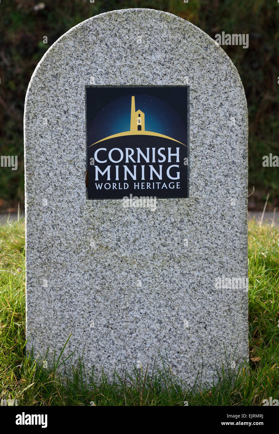 Cornish Mining World Heritage sign near Threthevy Quoit, Cornwall Stock Photo