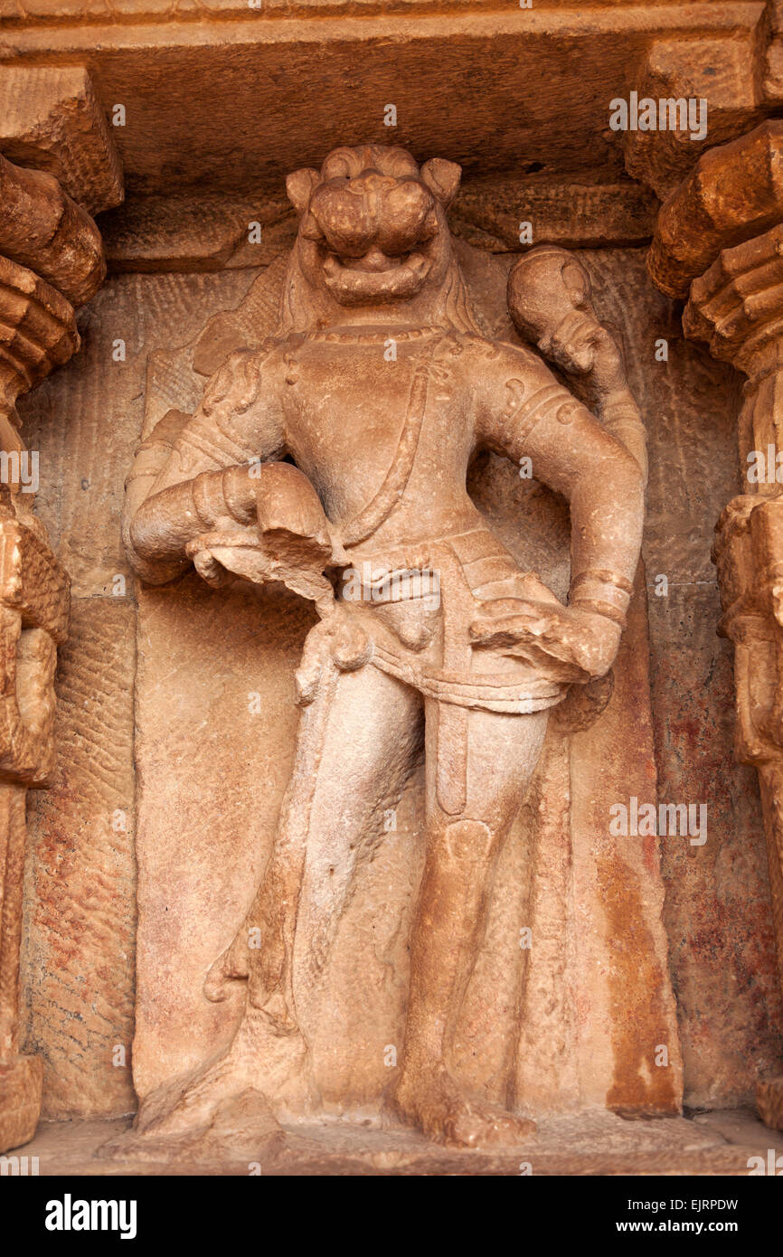 Narasimha Statue from the  Chalukya area in Aihole, Karnataka, India, Asia Stock Photo