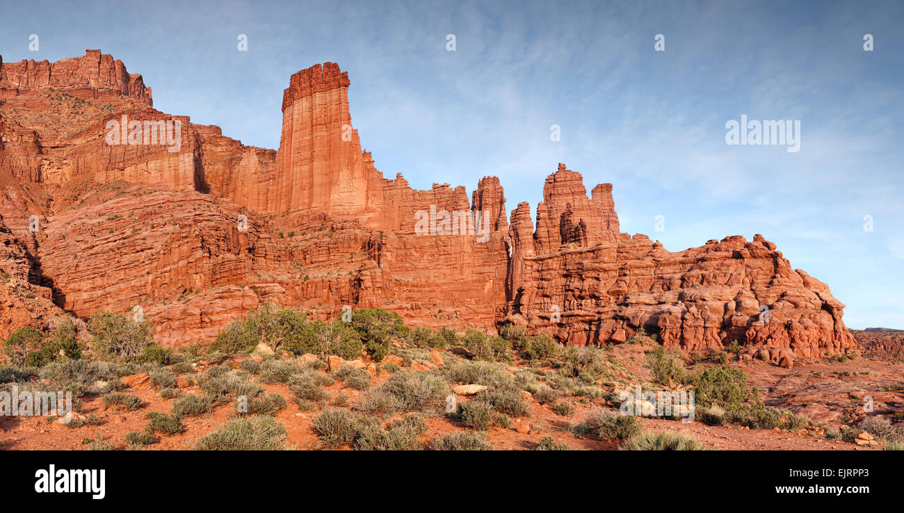 fisher towers rock formation in Southern Utah panorama Stock Photo