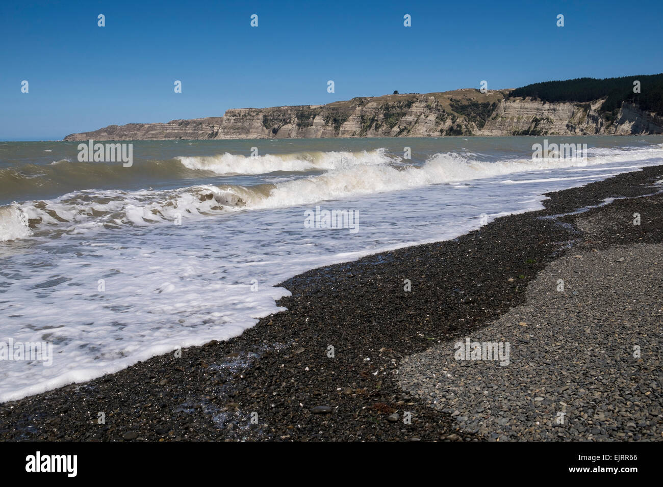 Pebble beach at Cape Kidnappers, New Zealand. Stock Photo