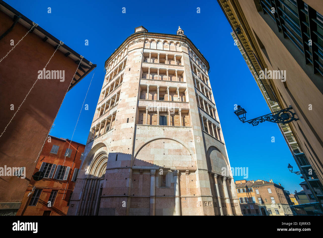 Parma, the baptistery of the basilica cathedral seen from the borgo del Correggio Stock Photo