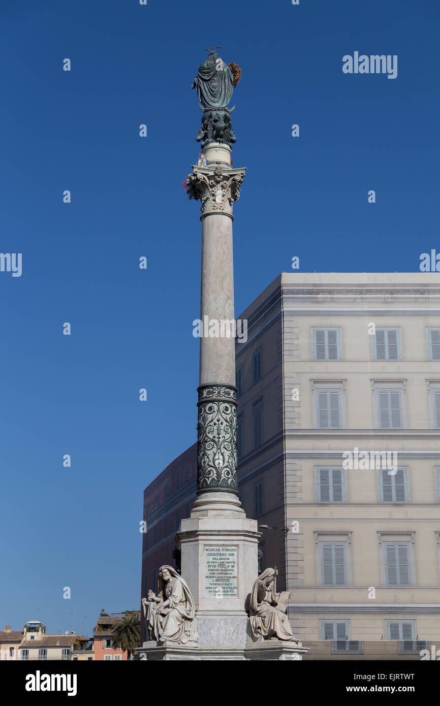Column of the Immaculate Conception monument at Piazza di Spagna. Stock Photo