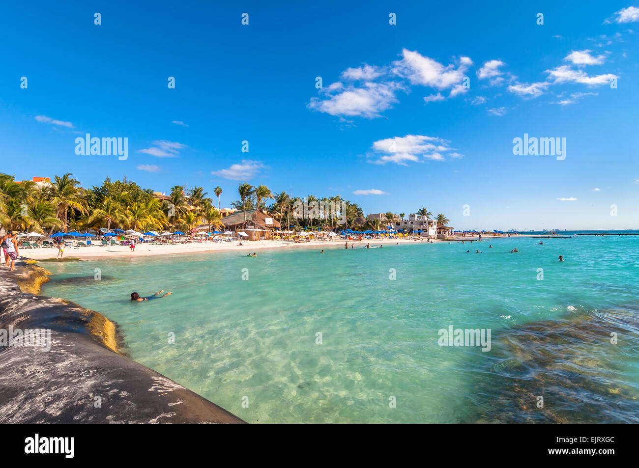 Isla Mujeres, Mexico April 21, 2014 tourists enjoy tropical sea on