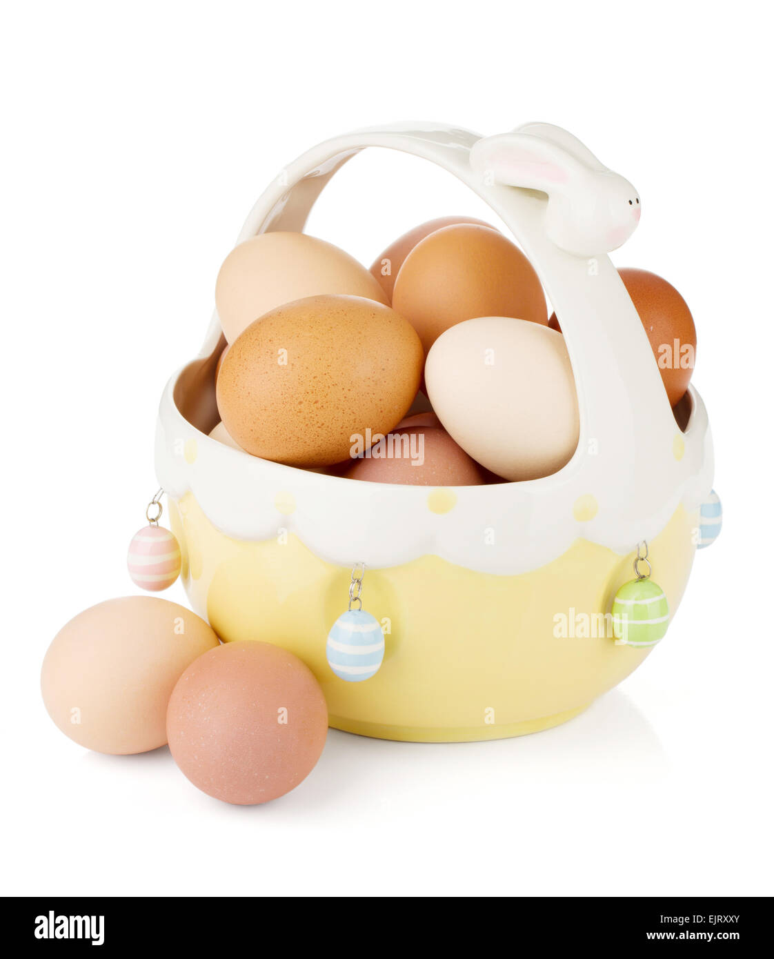 Easter eggs in basket. Isolated on white background Stock Photo - Alamy