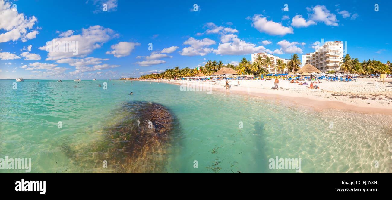 Isla Mujeres, Mexico April 21, 2014 tourists enjoy tropical sea on
