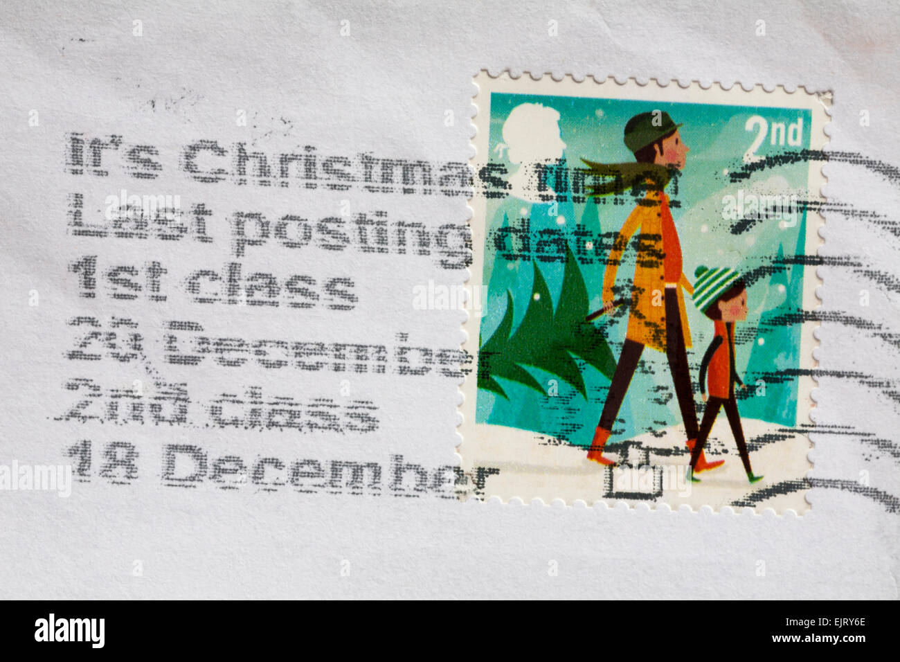 2nd class Christmas stamp on envelope with details of last posting