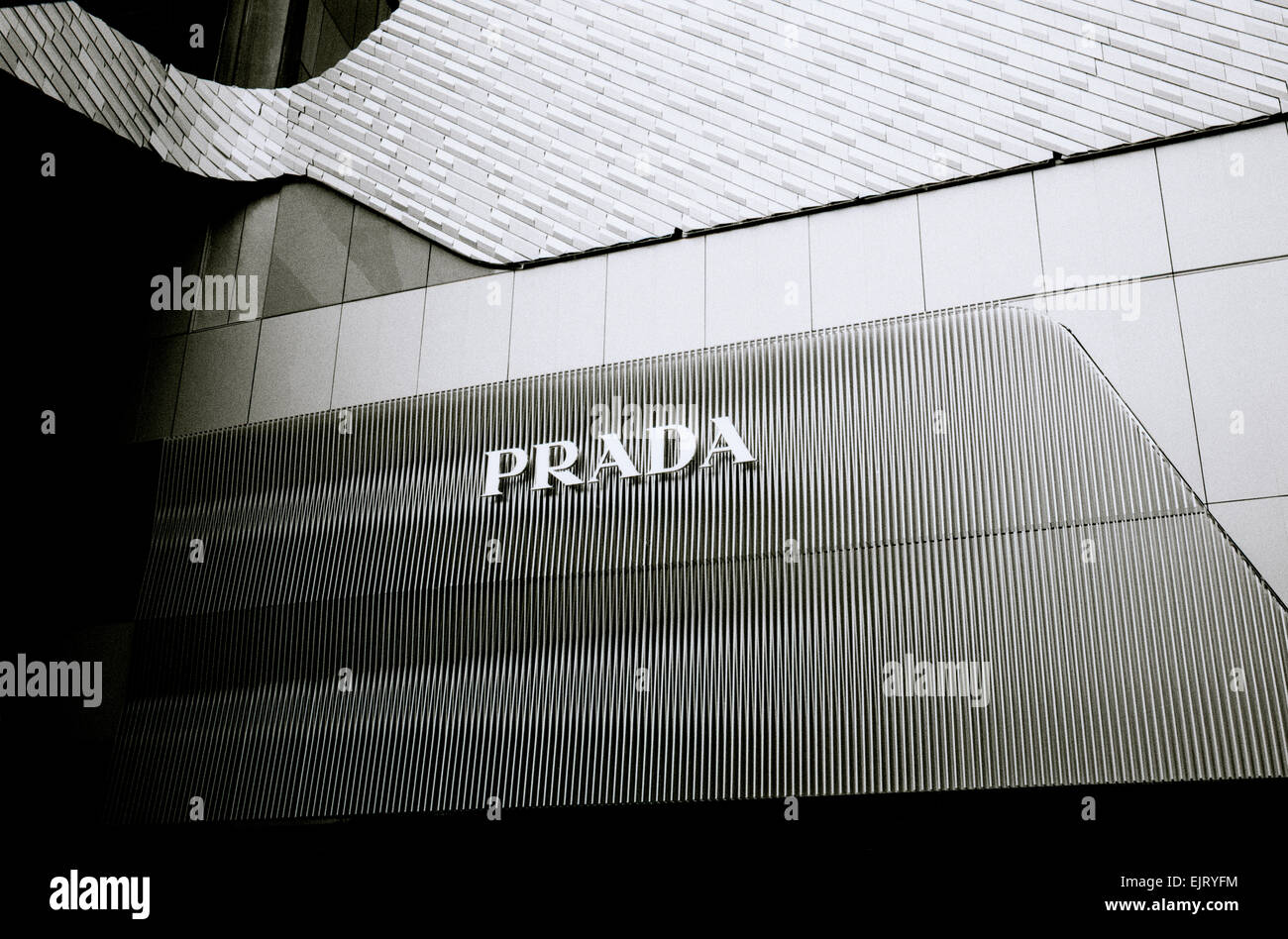 The Prada luxury fashion house in Sukhumvit Bangkok in Thailand in Far East Southeast Asia. Wealth Wealthy Consumerism Brand Branding Designer Travel Stock Photo