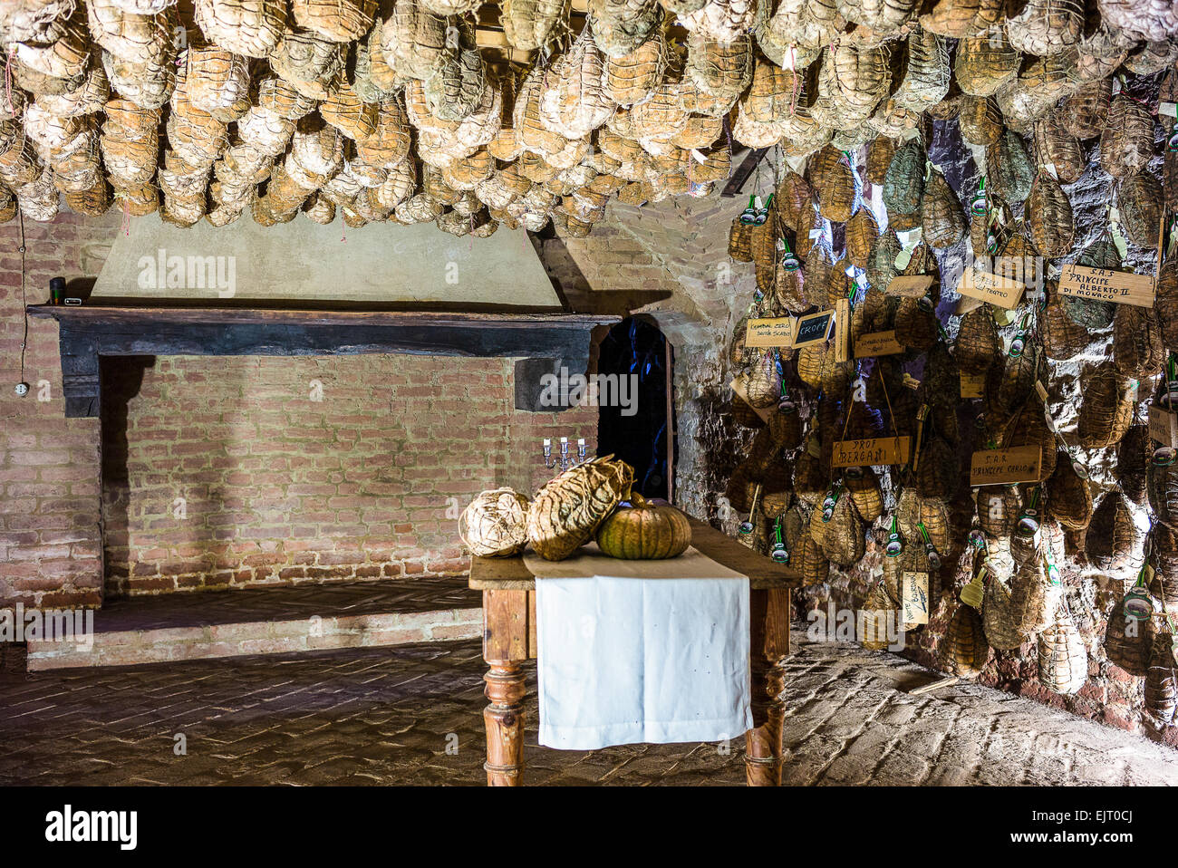 Polesine Parmense, the cellars for the aging of salted pork in the Antica Corte Pallavicina Relais Stock Photo