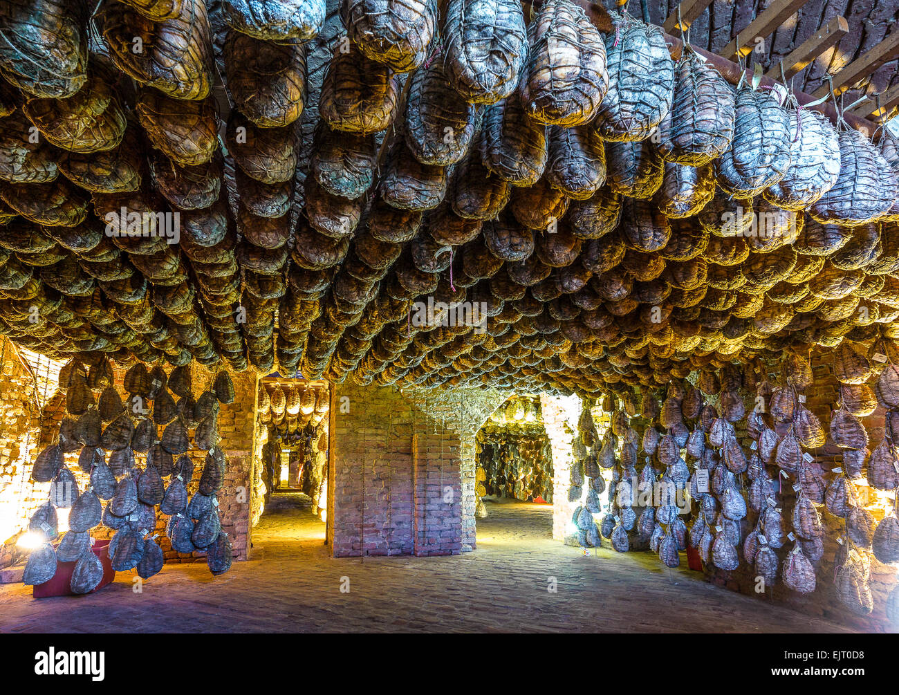 Polesine Parmense, the cellars for the aging of salted pork in the Antica Corte Pallavicina Relais Stock Photo