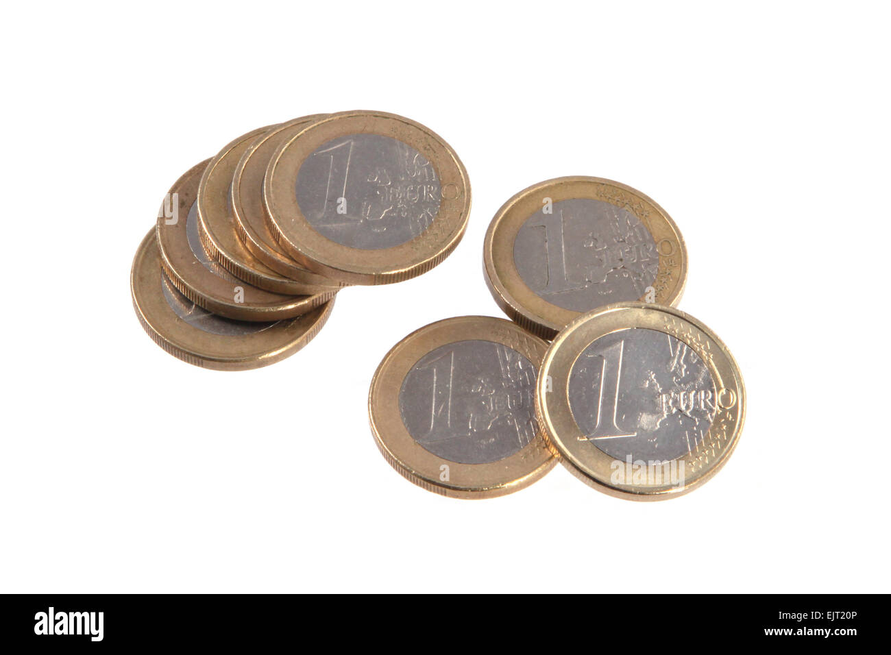 Close up photo Euro coins on a plain white background Stock Photo - Alamy