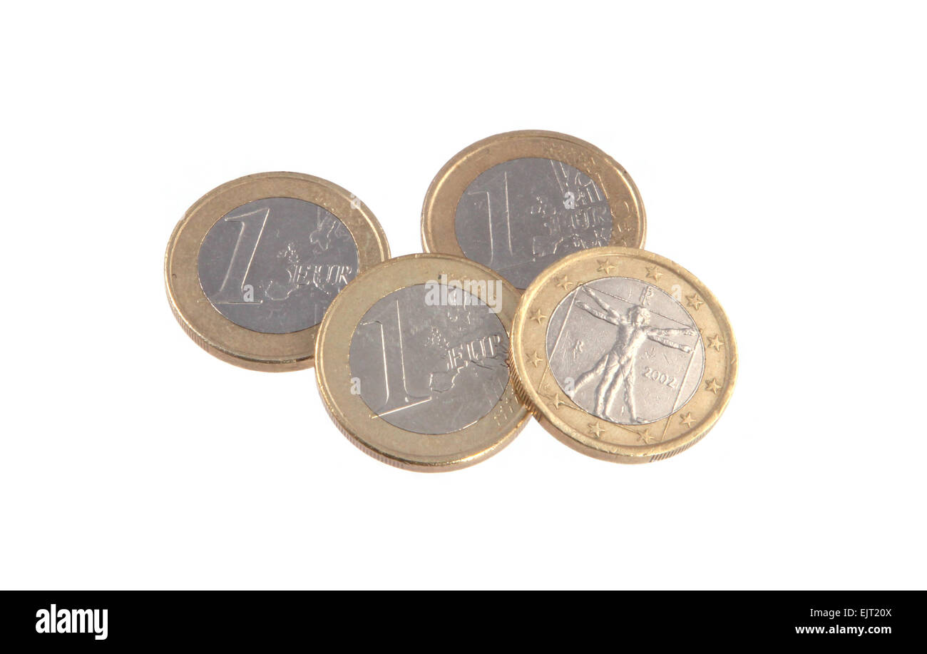 Close up photo Euro coins on a plain white background Stock Photo - Alamy