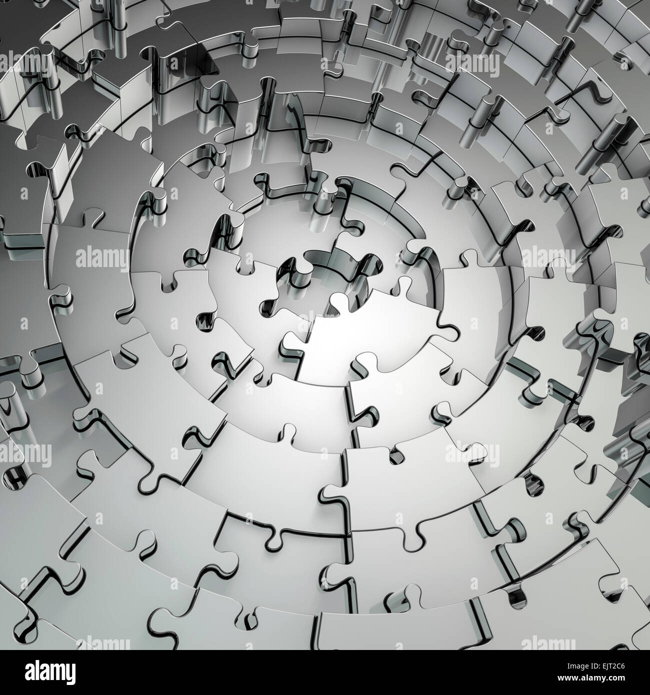 3D render of metallic circular puzzle pieces Stock Photo - Alamy