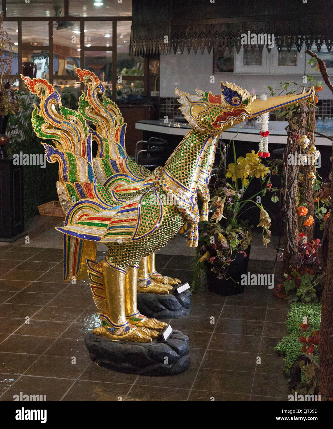 Thai golden swan mythological statue, Chiang mai, Thailand Stock Photo