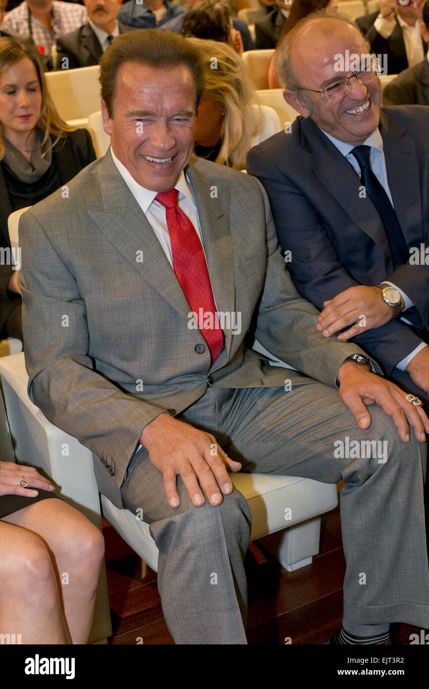 Arnold Schwarzenegger receives a medal honouring him as Tourism Ambassador for Madrid, for his contribution to the promotion of the city Featuring: Arnold Schwarzenegger Where: Madrid, Spain When: 26 Sep 2014 Stock Photo