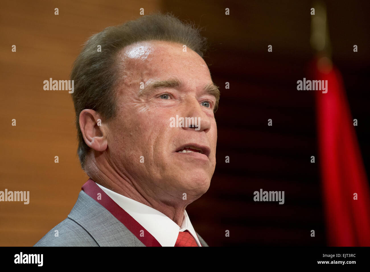 Arnold Schwarzenegger receives a medal honouring him as Tourism Ambassador for Madrid, for his contribution to the promotion of the city Featuring: Arnold Schwarzenegger Where: Madrid, Spain When: 26 Sep 2014 Stock Photo