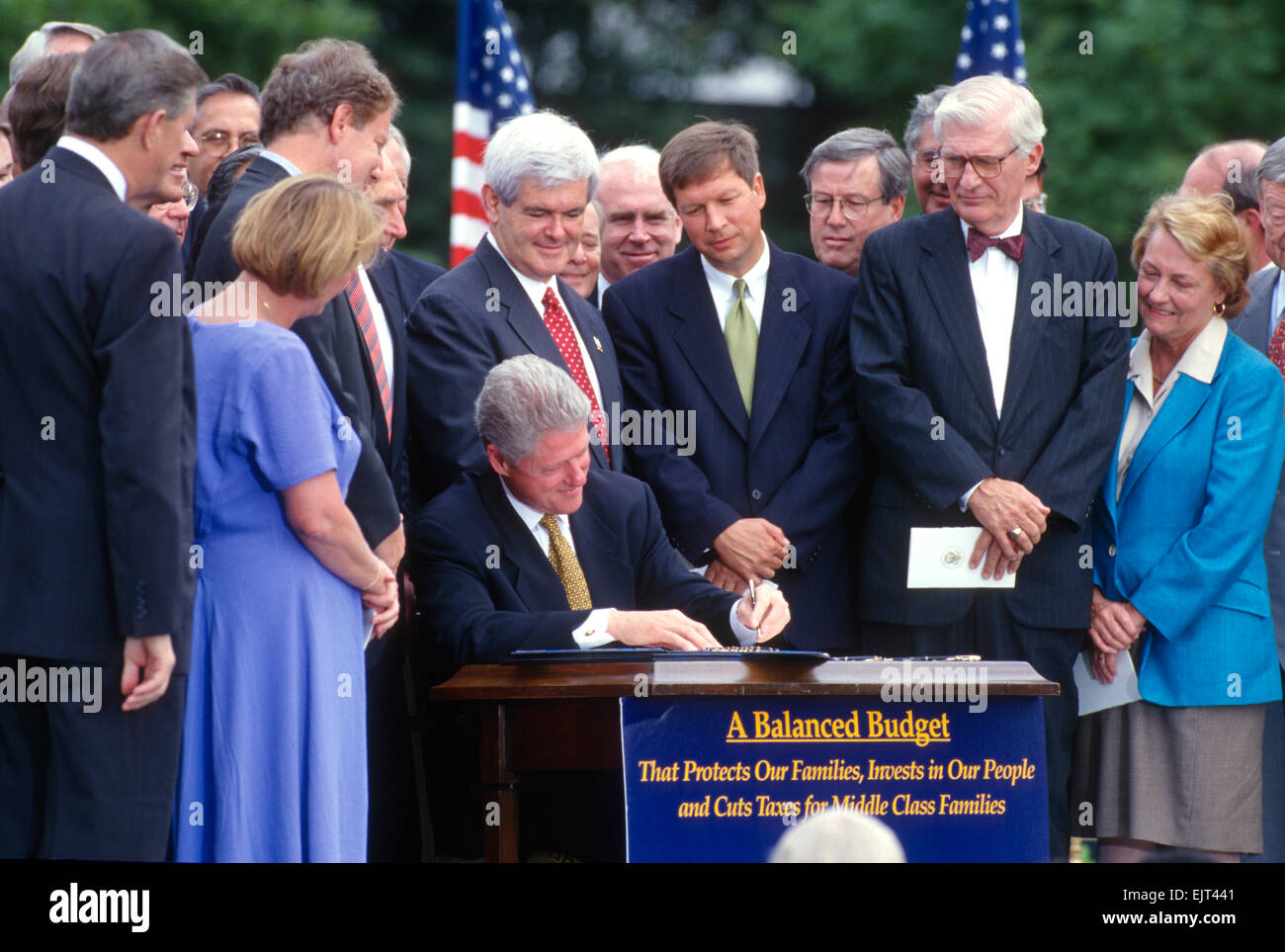 US President Bill Clinton signs into law the balanced budget bill